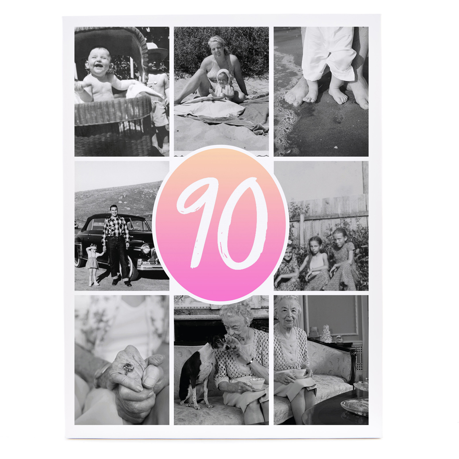 Personalised 90th Canvas 16x12 - Portrait - Pink Gradient