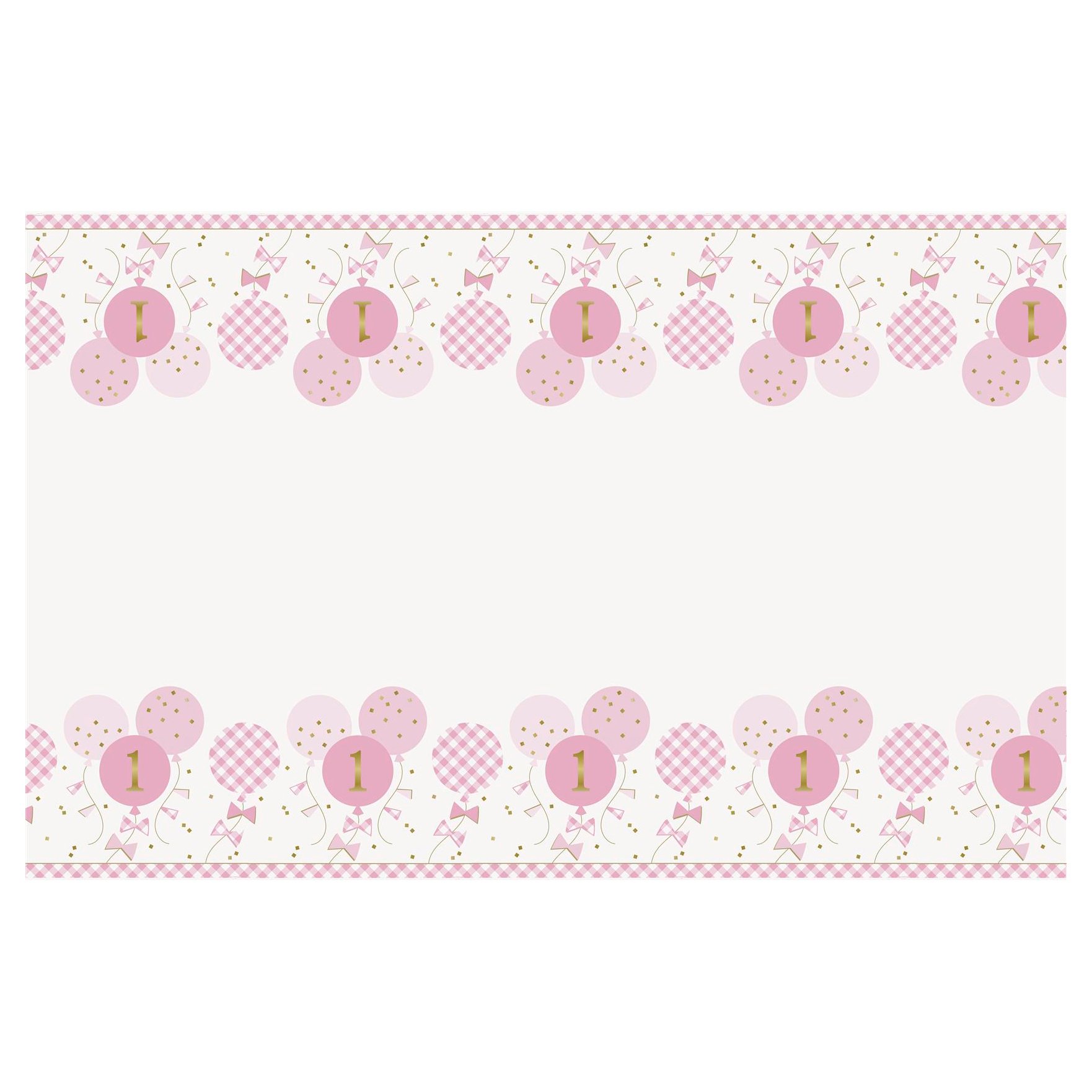 Pink Gingham 1st Birthday Party Tableware & Decorations Bundle - 16 Guests