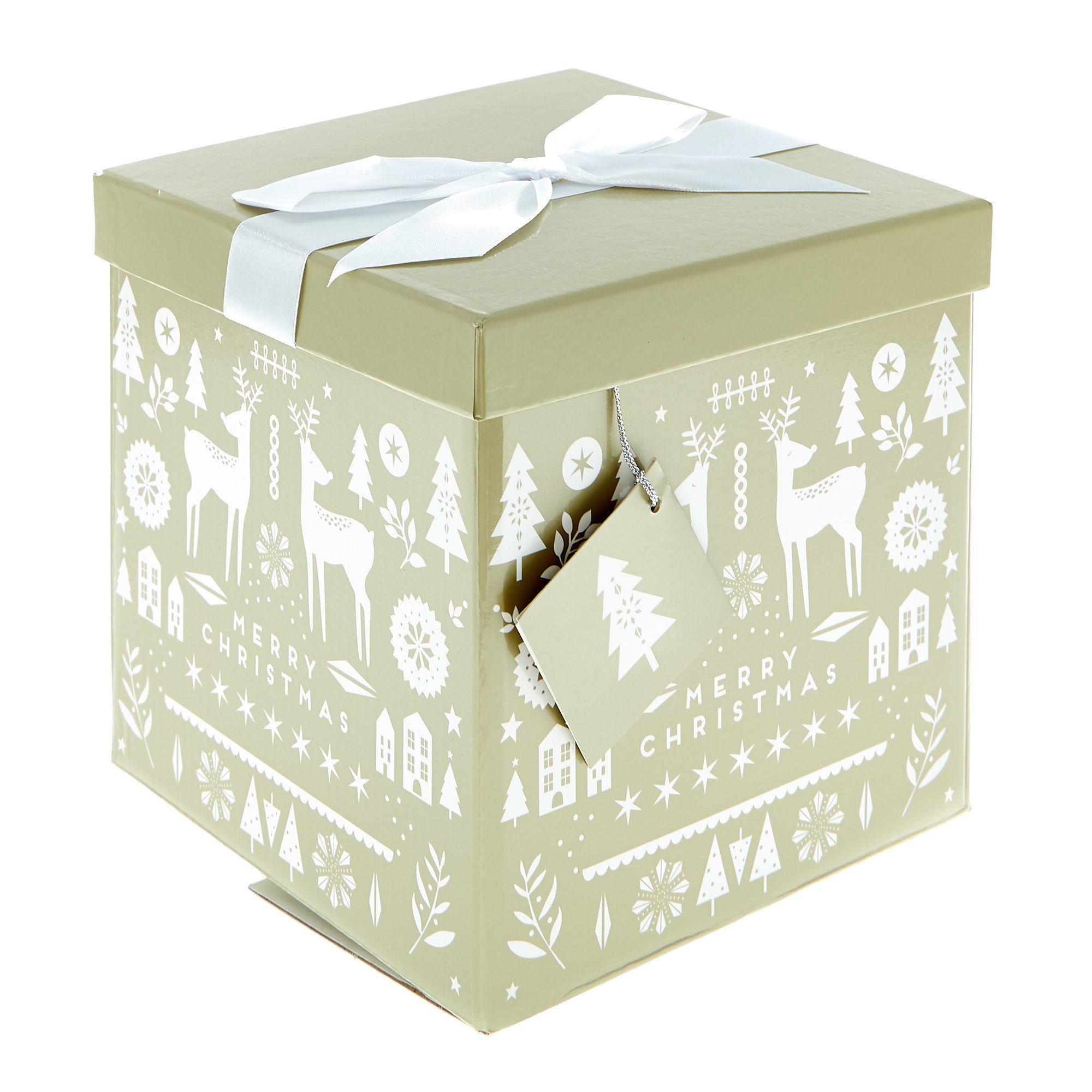 Medium Gold & White Flat-Pack Christmas Gift Box 