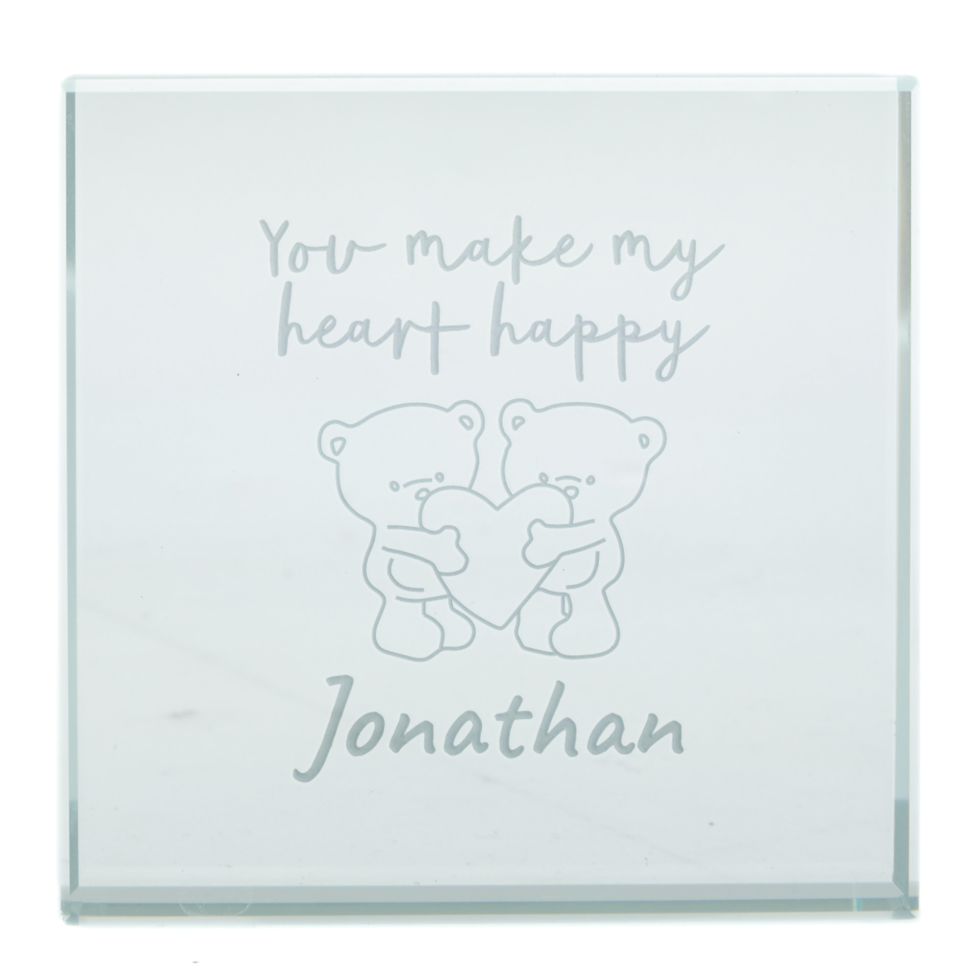 Personalised Hugs Glass Token - Make My Heart Happy