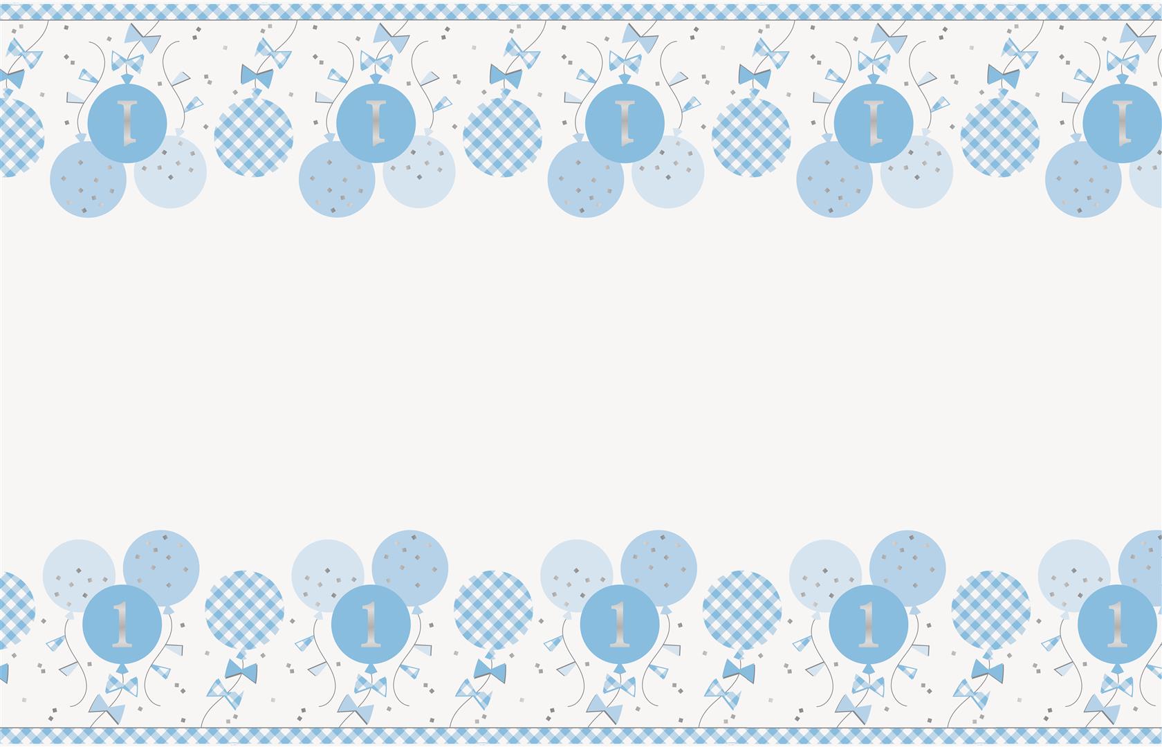 Blue Gingham 1st Birthday Party Tableware & Decorations Bundle - 16 Guests