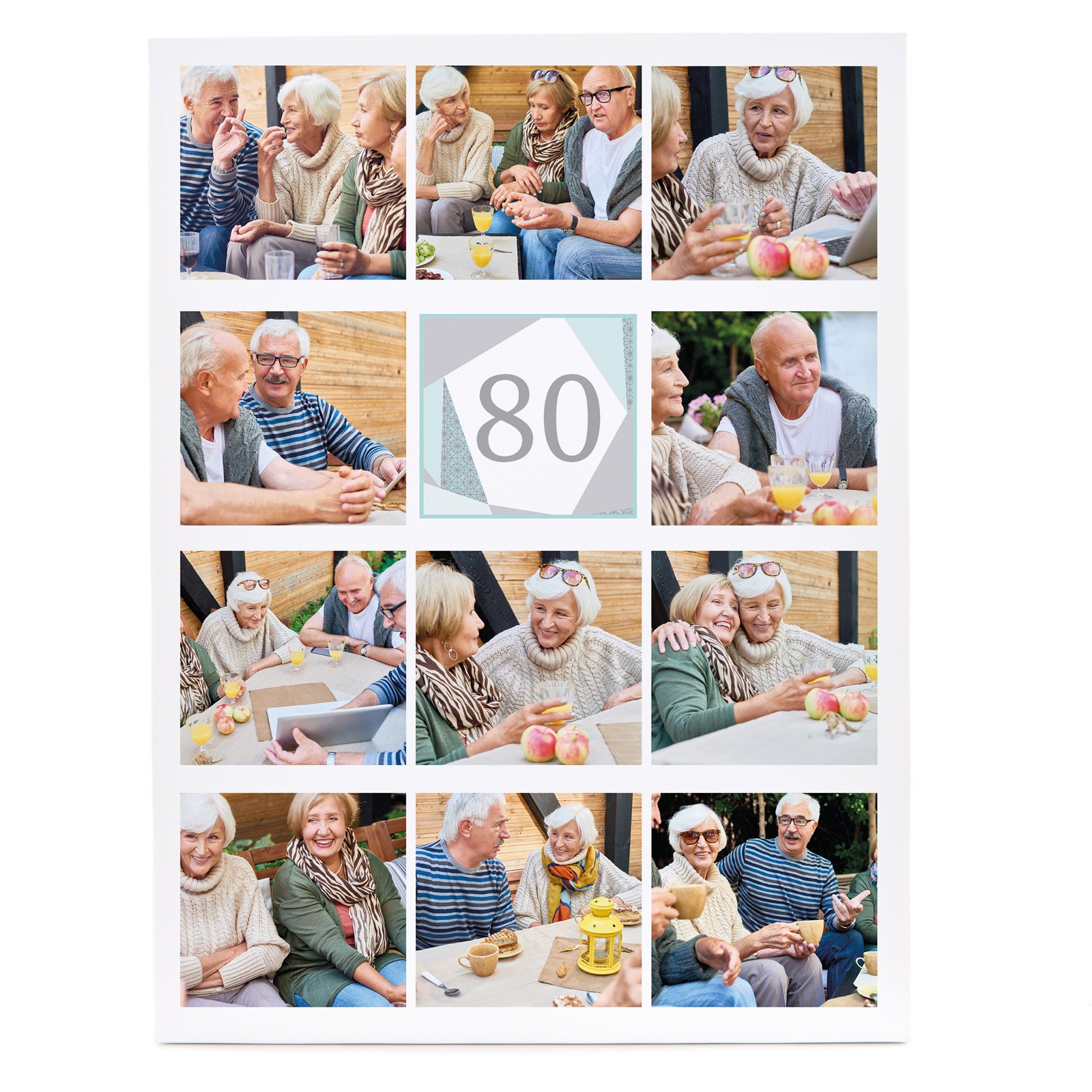 Personalised 80th Birthday Canvas 16x12 Inches (Portrait) - Geometric, Mint