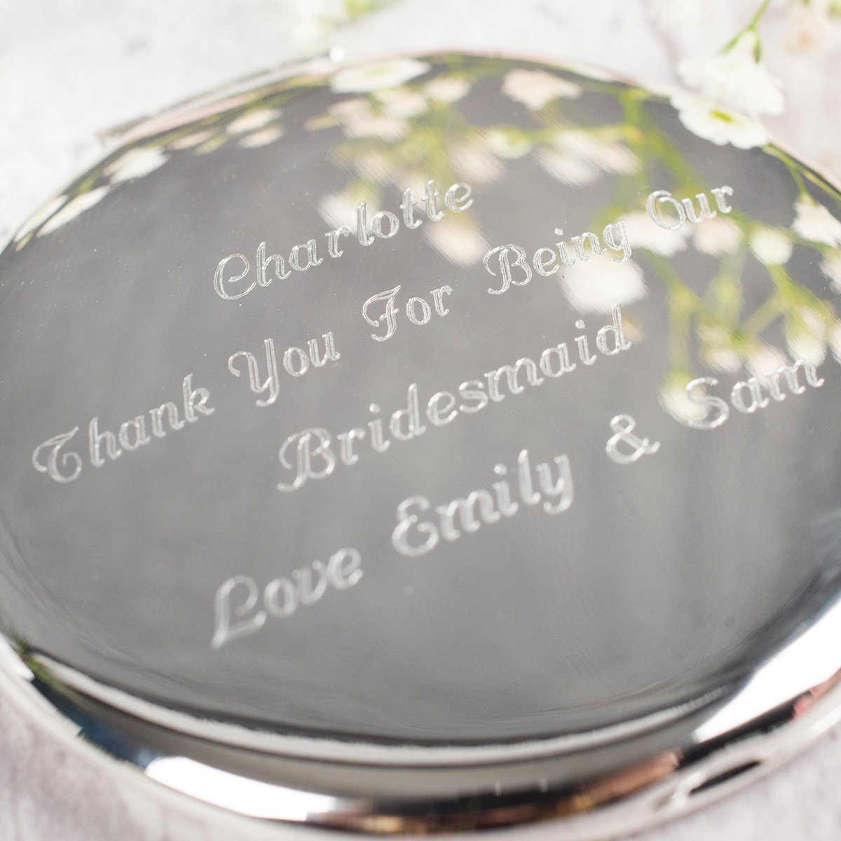 Personalised Engraved Silver Round Compact Mirror