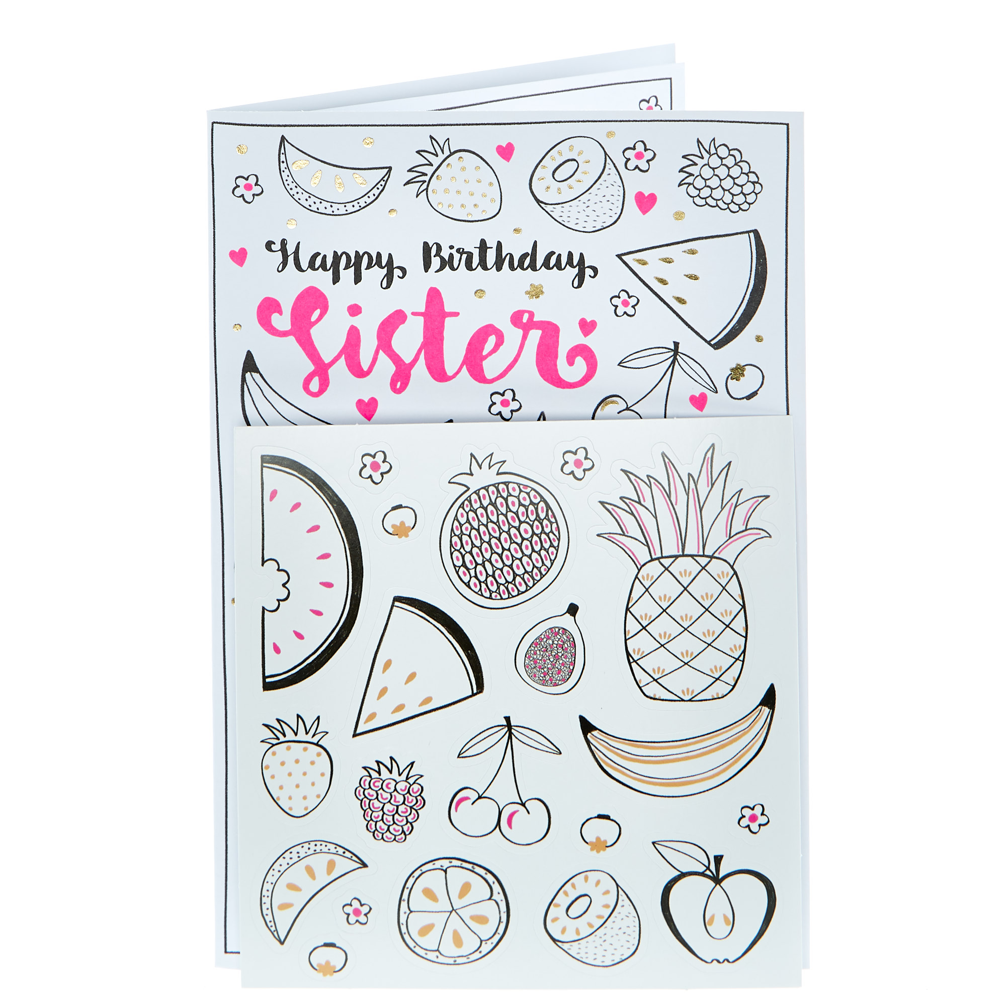 Colour-In Birthday Card - Sister (With Stickers)