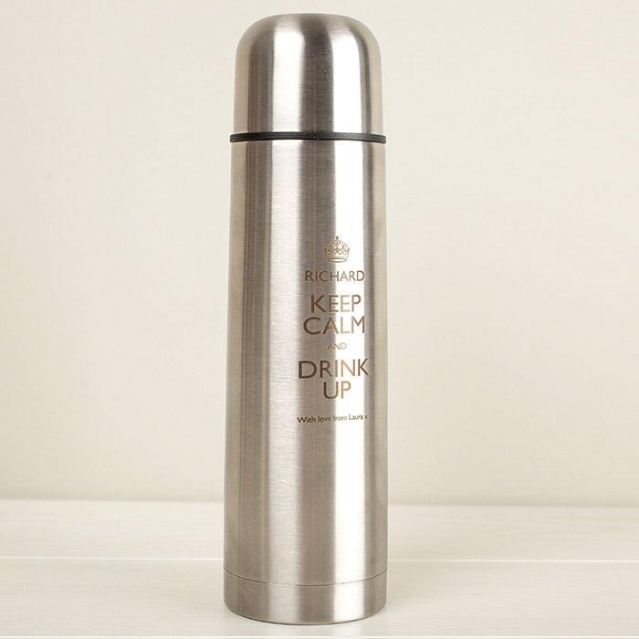 Personalised Engraved Stainless Steel Vacuum Flask - Keep Calm and Drink Up