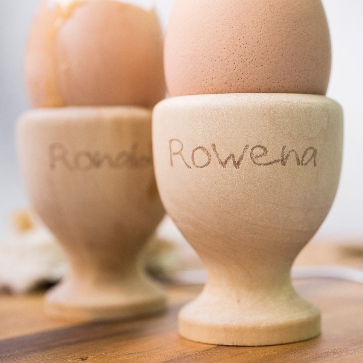 Personalised Engraved Set Of 2 Wooden Egg Cups - His & Hers