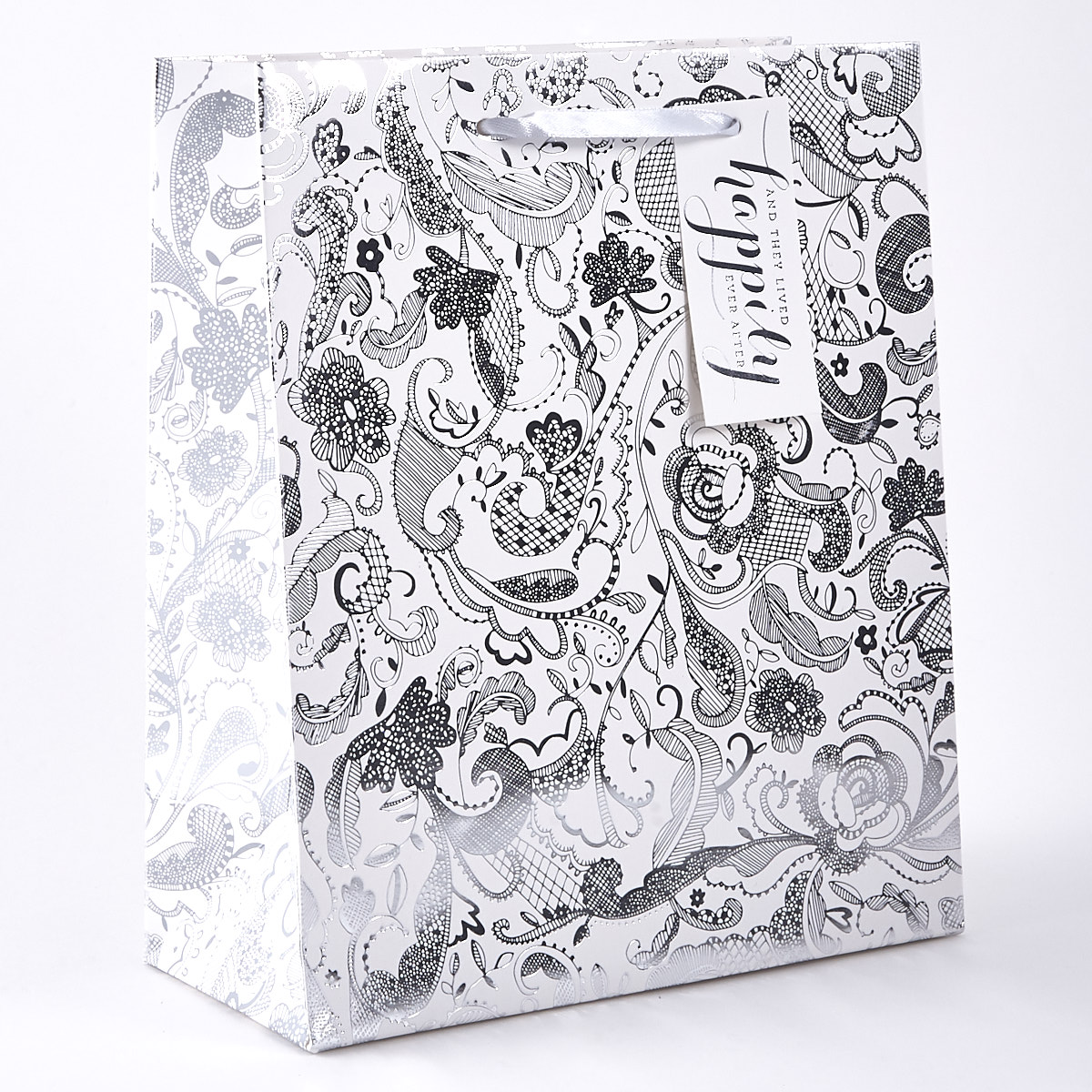 Medium Portrait Black & White Gift Bag - Happily Ever After