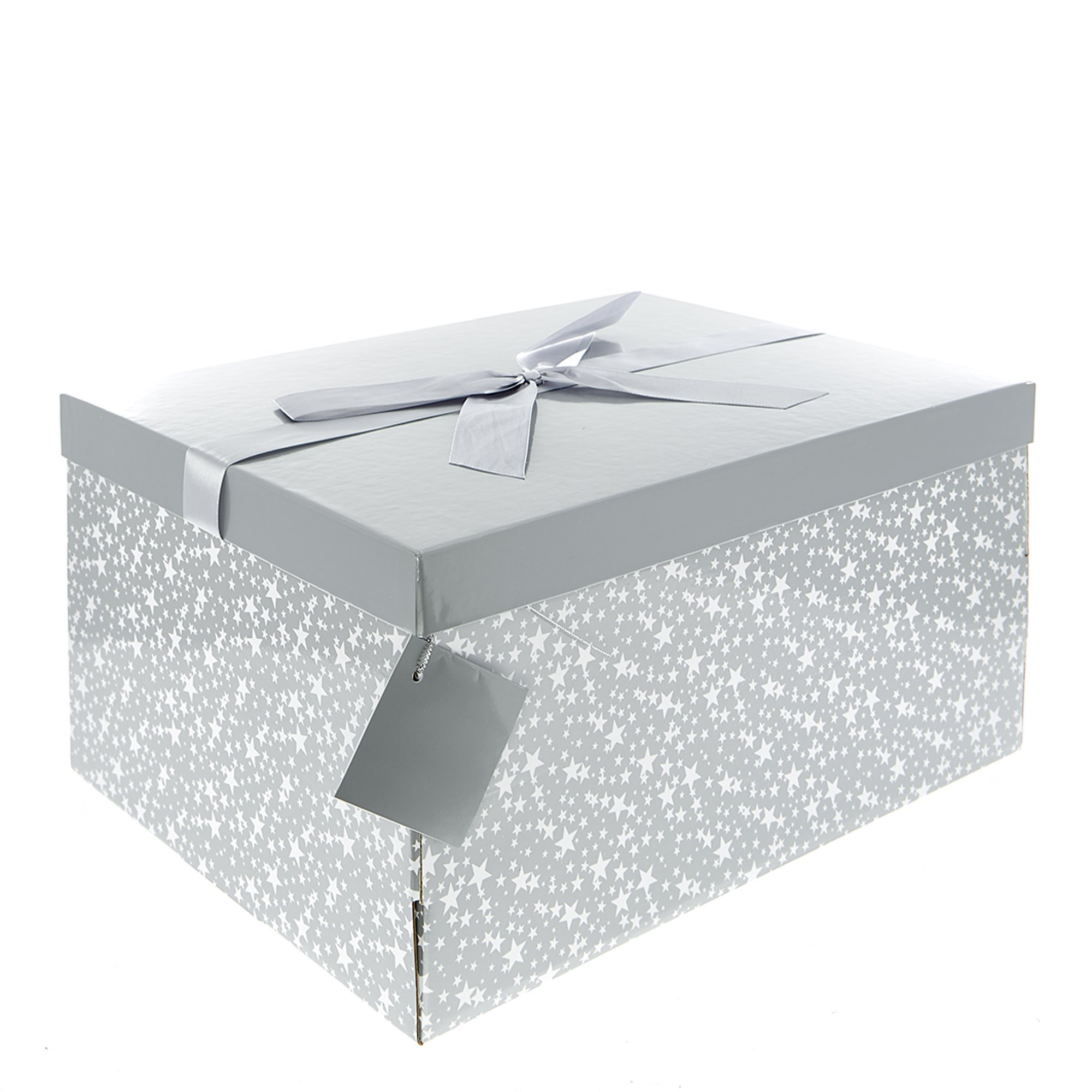 Flat-Pack Crate Gift Box - Silver & White Stars