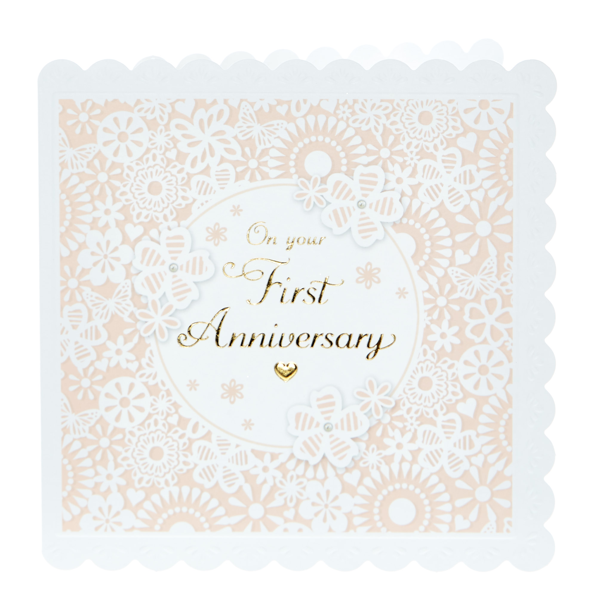 1st Anniversary Card - Pink & White