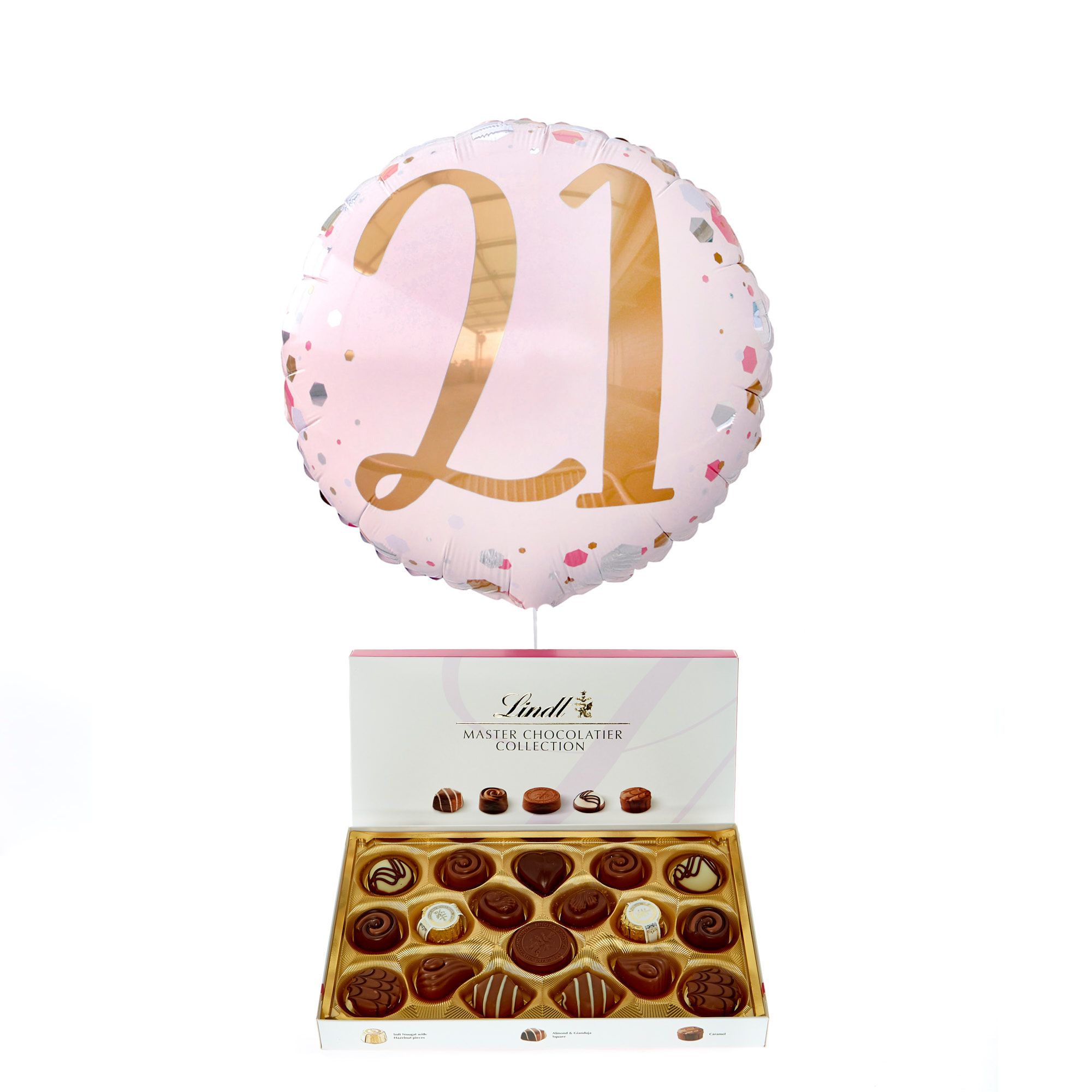 Pink & Rose Gold 21st Birthday Balloon & Lindt Chocolates - FREE GIFT CARD!